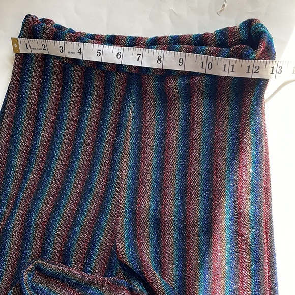 Shop 17 rainbow stripe glittery metallic Y2k disco retro high rise pants size M - Picture 5 of 10